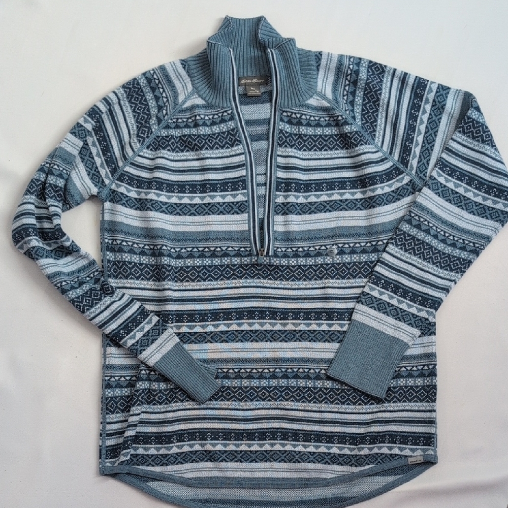 Eddie Bauer M Tall Womens's Blue and Gray/Blue Zip Up Sweater - Picture 8 of 10
